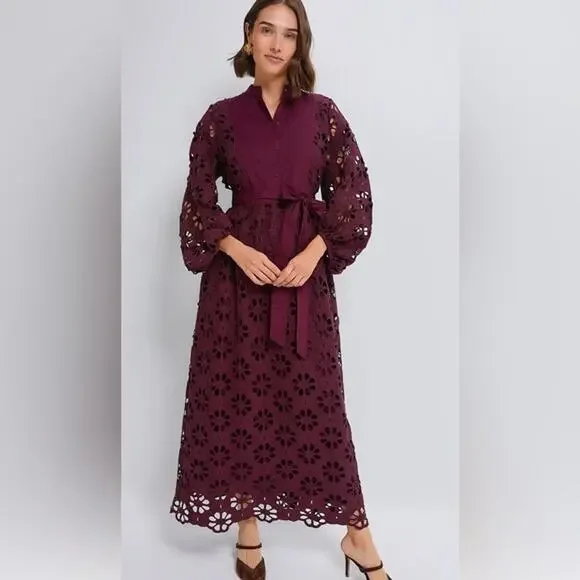TUCKERNUCK Women’s Merlot Lace Calliope Dress Size L Long Balloon Sleeve Boho - Picture 2 of 16
